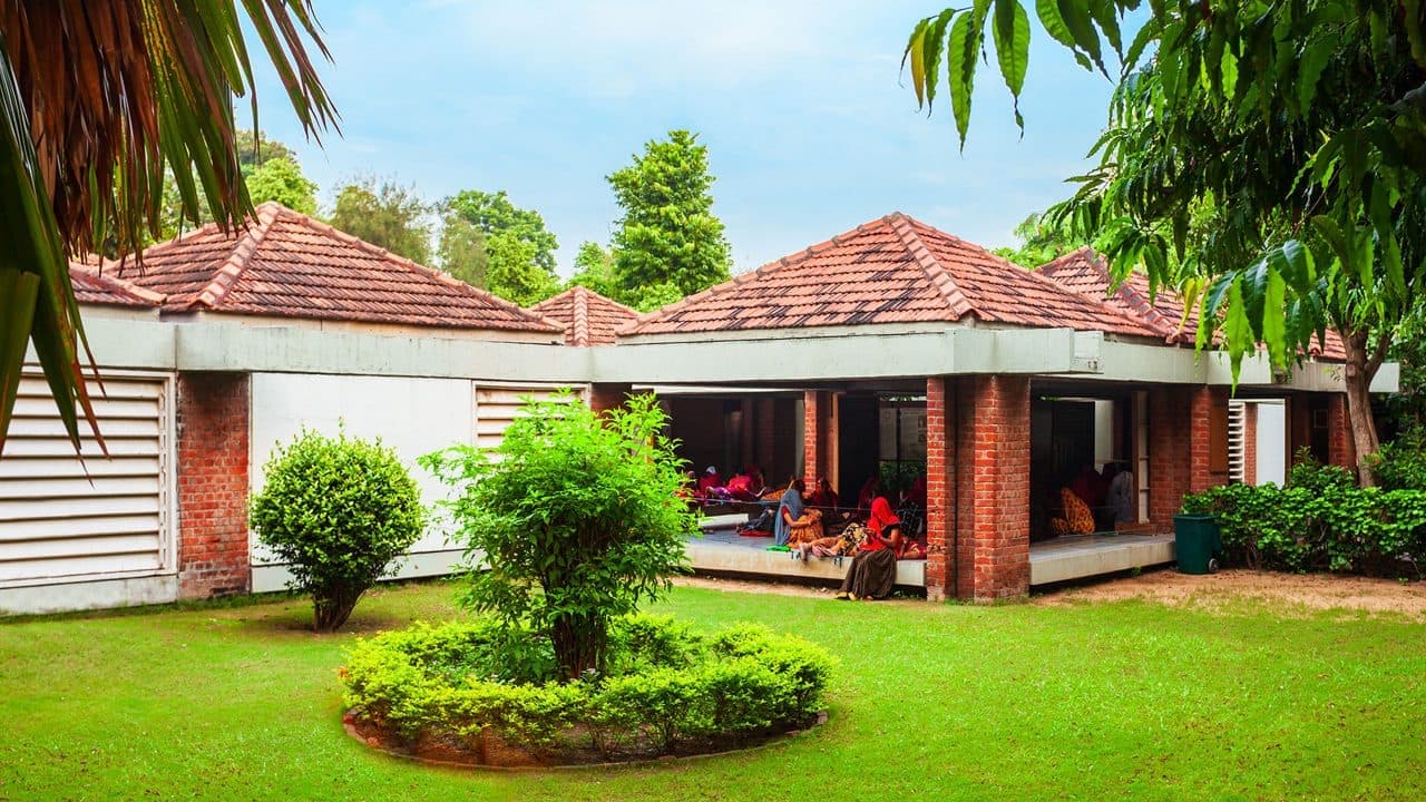 Sabarmati Ashram buildings and green grounds in Ahmedabad