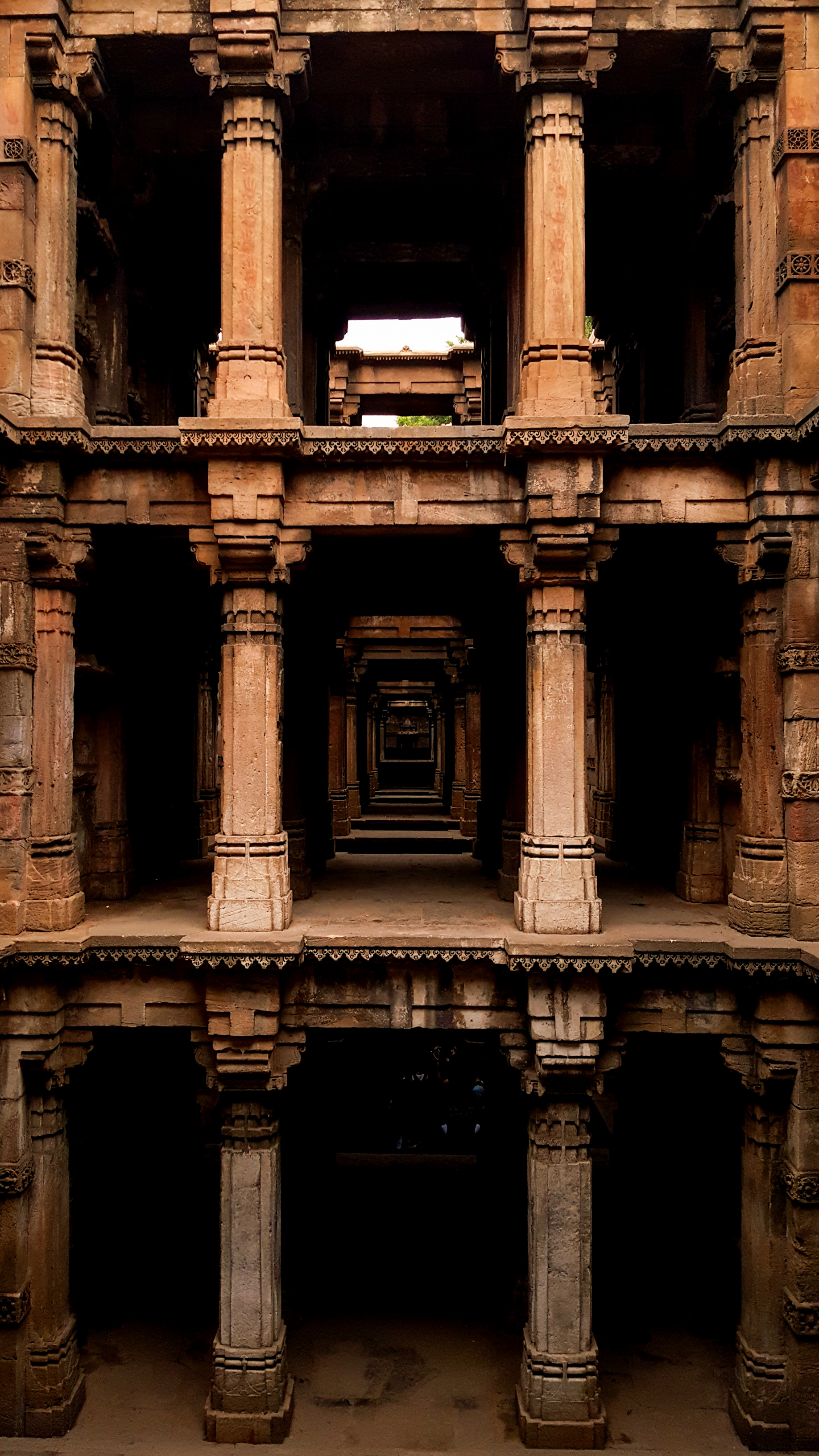 Carved galleries inside Dada Harir Stepwell in Ahmedabad