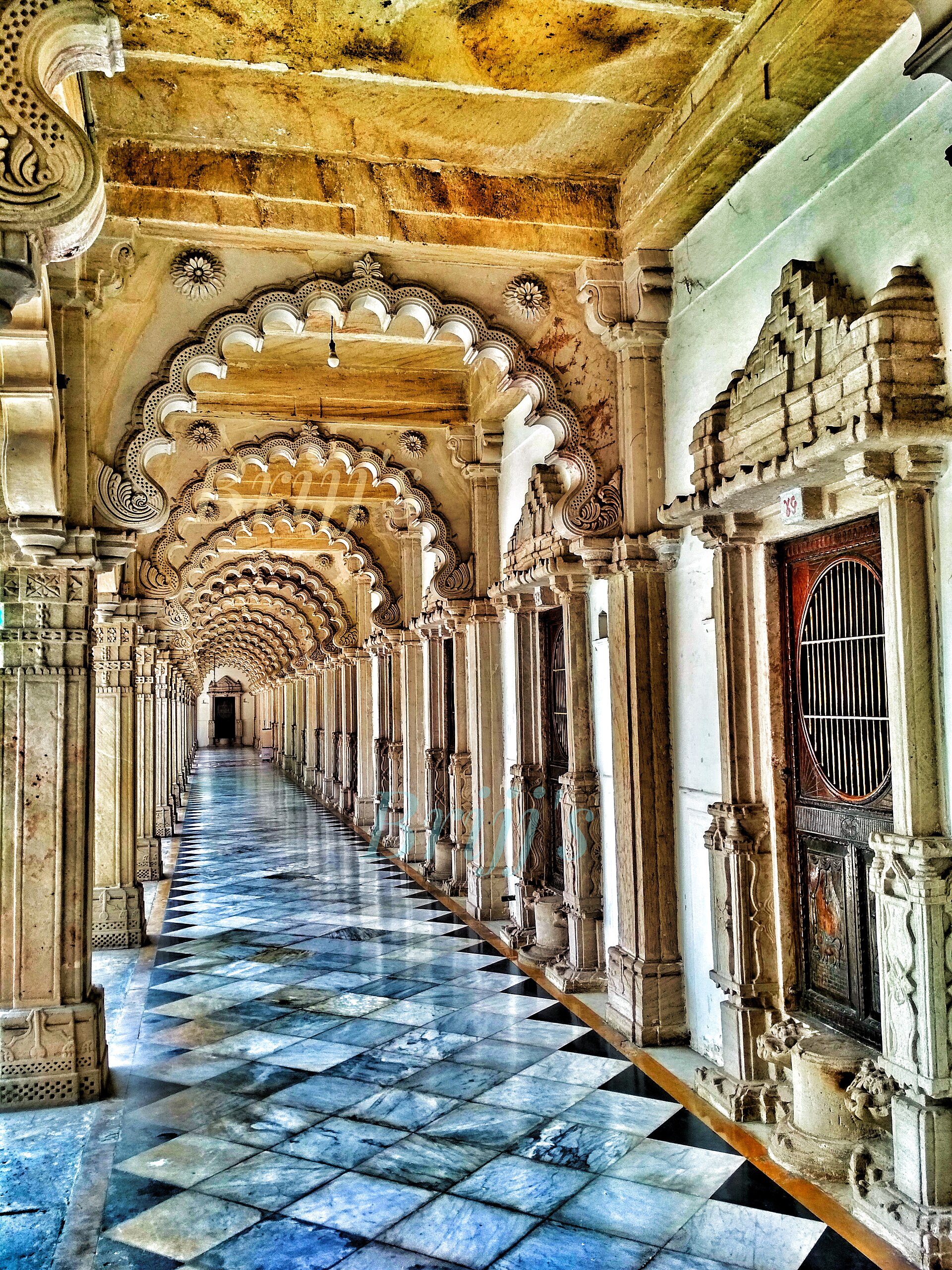 Marble architecture of Hutheesing Jain Temple in Ahmedabad