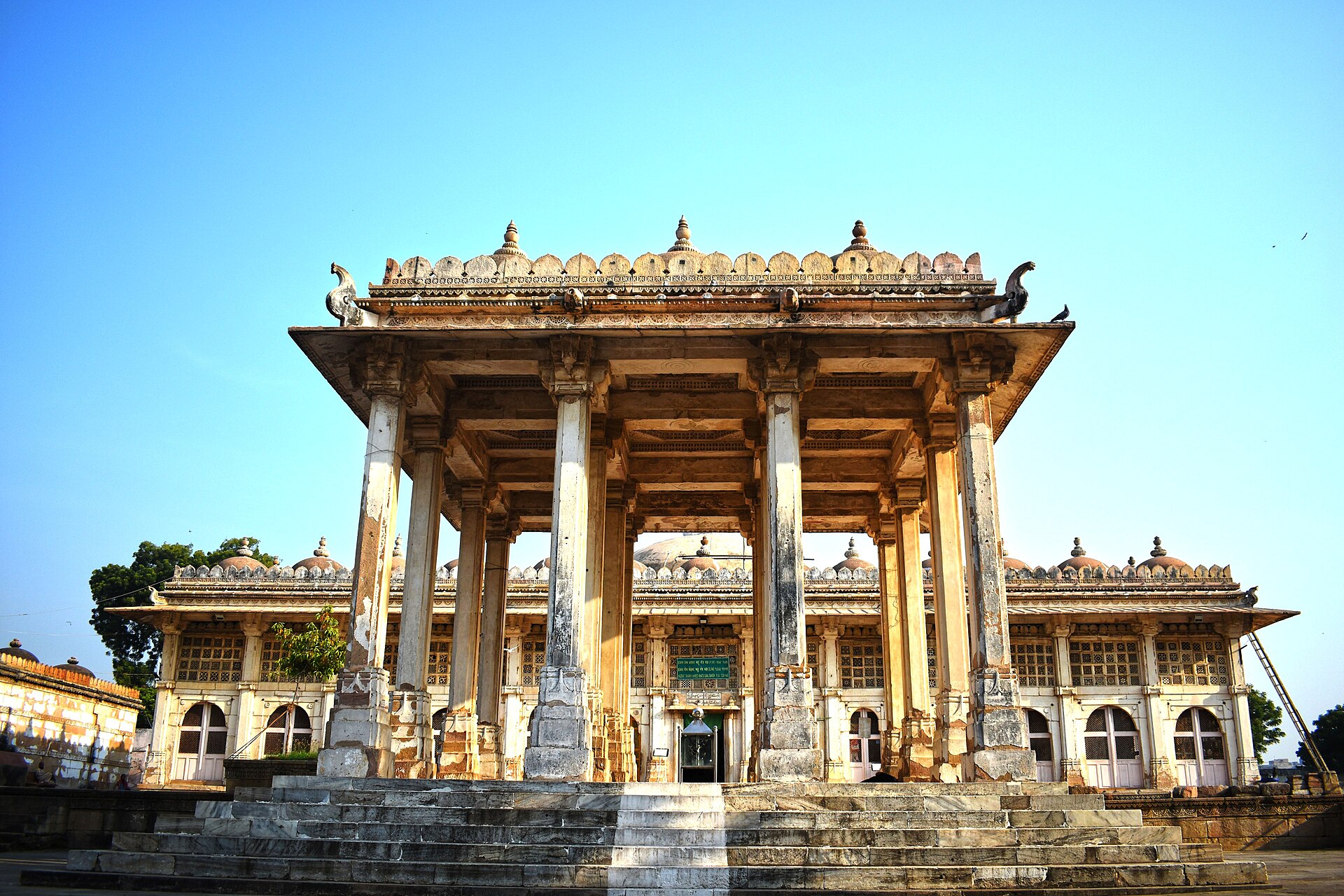 Stone pavilions and courtyard at Sarkhej Roza Ahmedabad